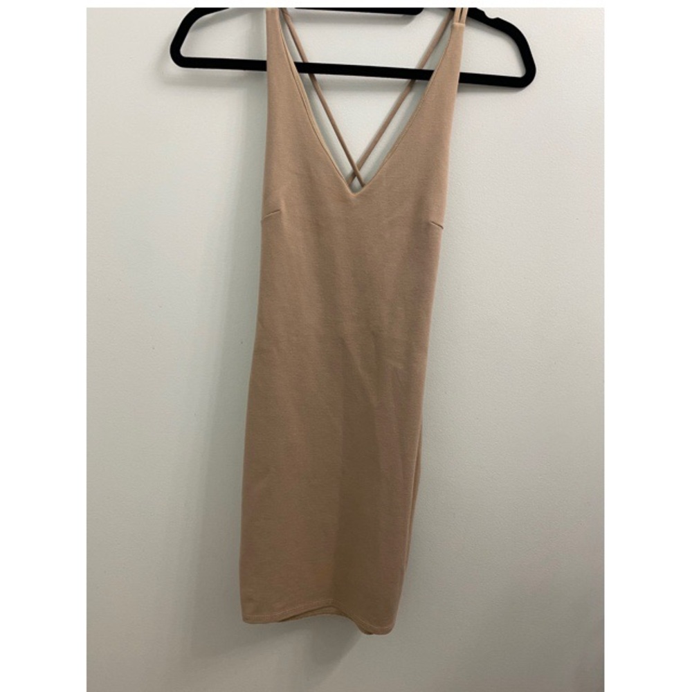 Nude Bodycon Dress With Strappy Back Details